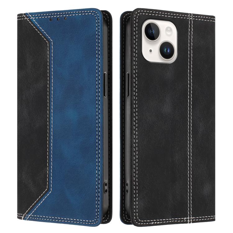 For iPhone 15 Skin Feel Two-tone RFID Blocking Vegan Leather Phone Case