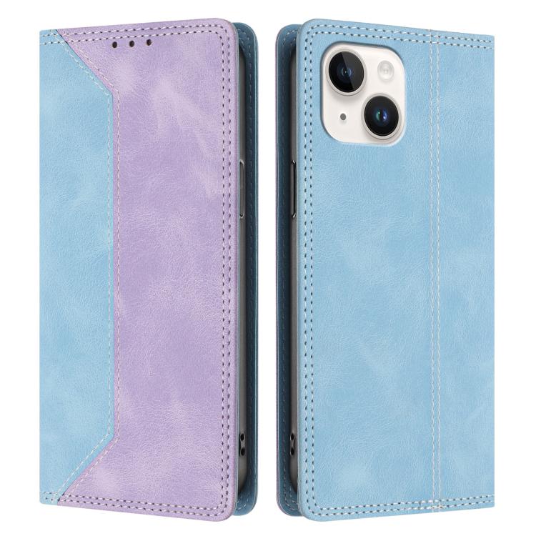 For iPhone 15 Skin Feel Two-tone RFID Blocking Vegan Leather Phone Case