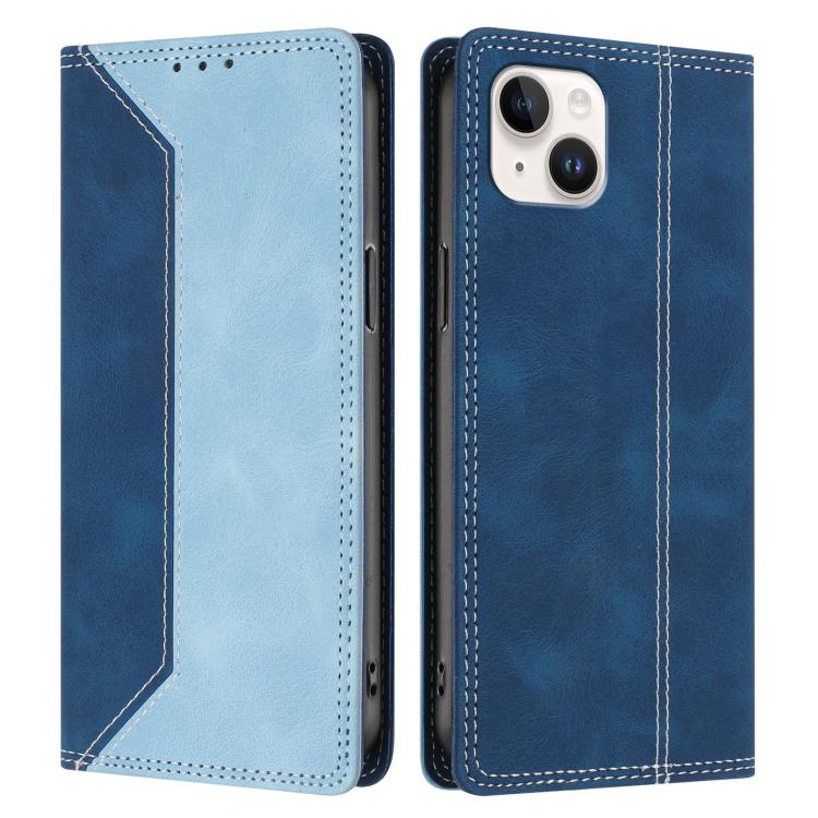 For iPhone 14 Plus Skin Feel Two-tone RFID Blocking Vegan Leather Phone Case
