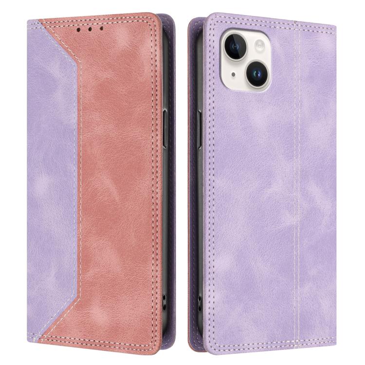 For iPhone 14 Plus Skin Feel Two-tone RFID Blocking Vegan Leather Phone Case