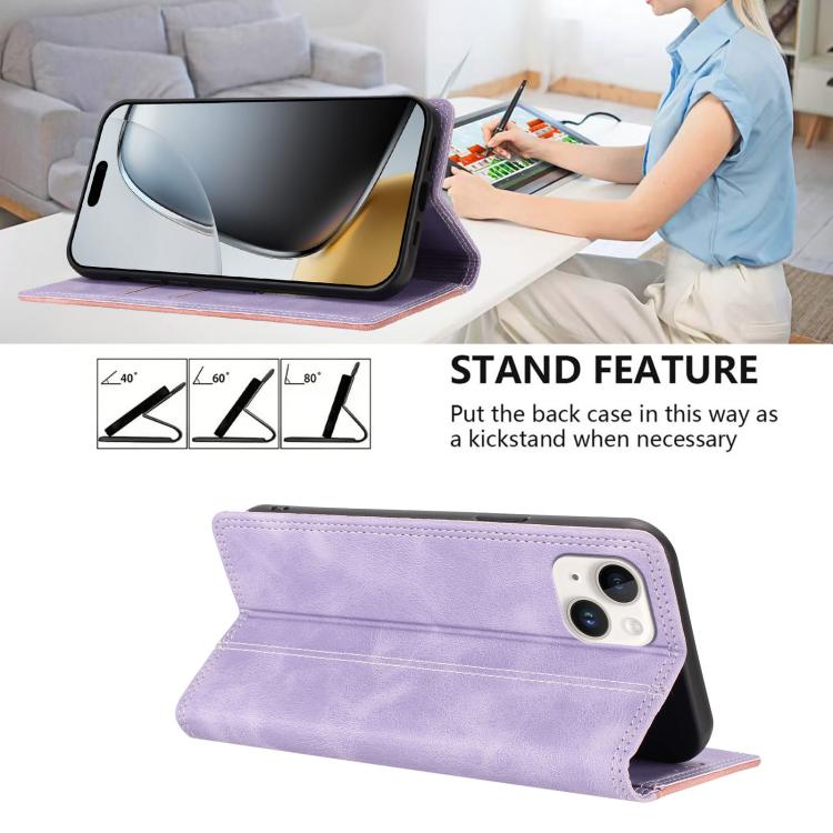 For iPhone 14 Plus Skin Feel Two-tone RFID Blocking Vegan Leather Phone Case