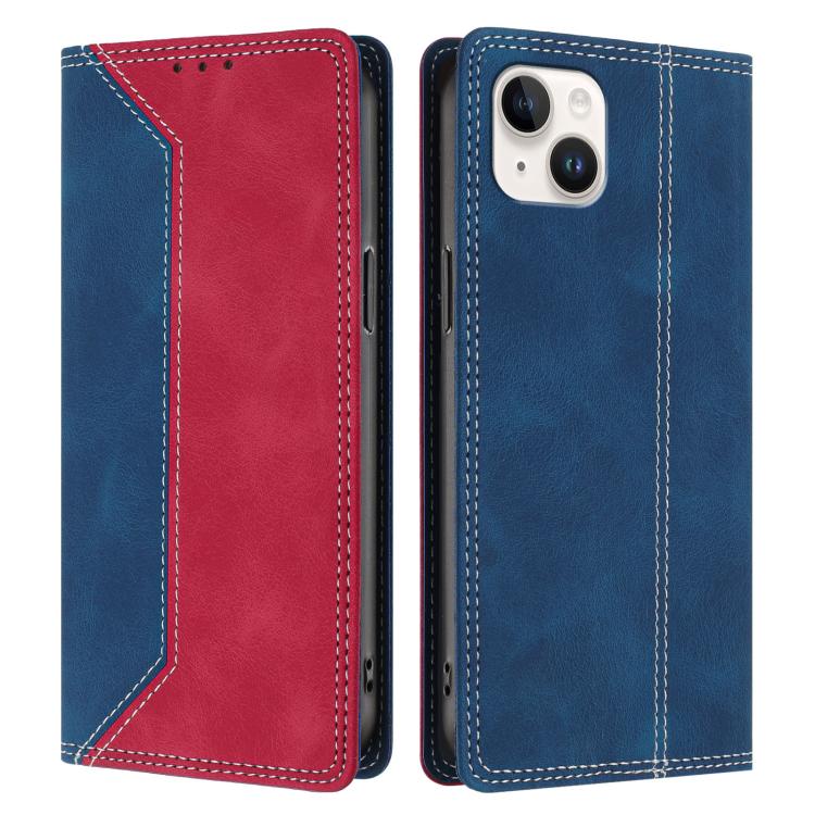 For iPhone 14 Plus Skin Feel Two-tone RFID Blocking Vegan Leather Phone Case