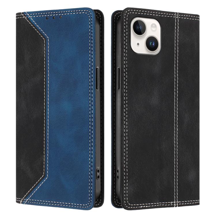 For iPhone 14 Plus Skin Feel Two-tone RFID Blocking Vegan Leather Phone Case