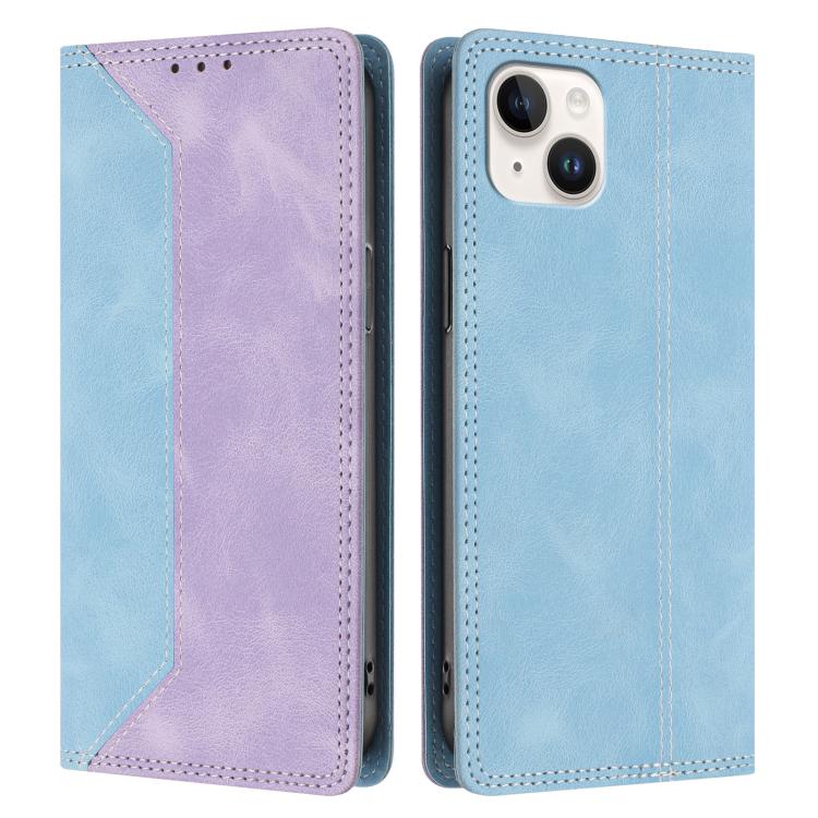 For iPhone 14 Plus Skin Feel Two-tone RFID Blocking Vegan Leather Phone Case