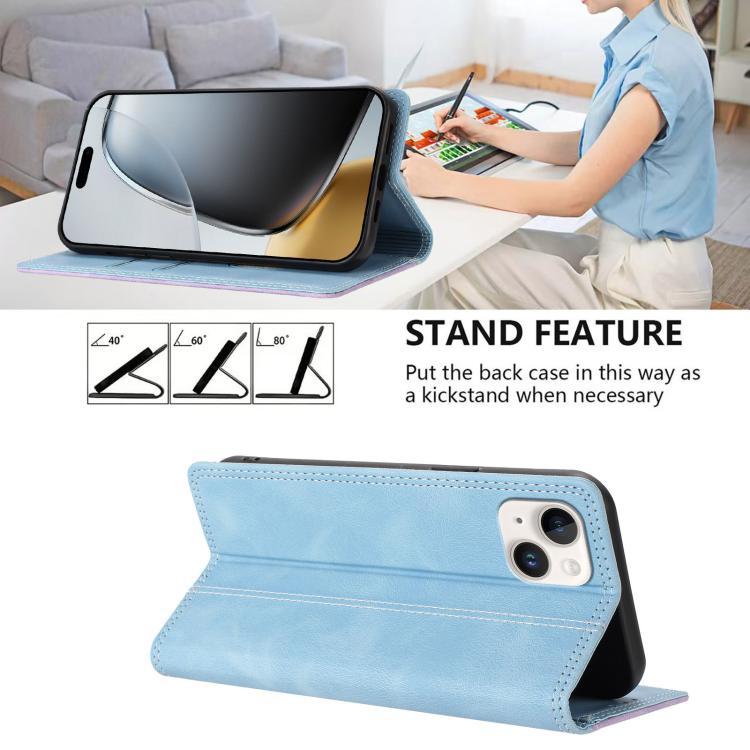 For iPhone 14 Plus Skin Feel Two-tone RFID Blocking Vegan Leather Phone Case