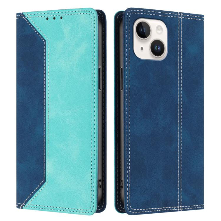 For iPhone 14 / 13 Skin Feel Two-tone RFID Blocking Vegan Leather Phone Case