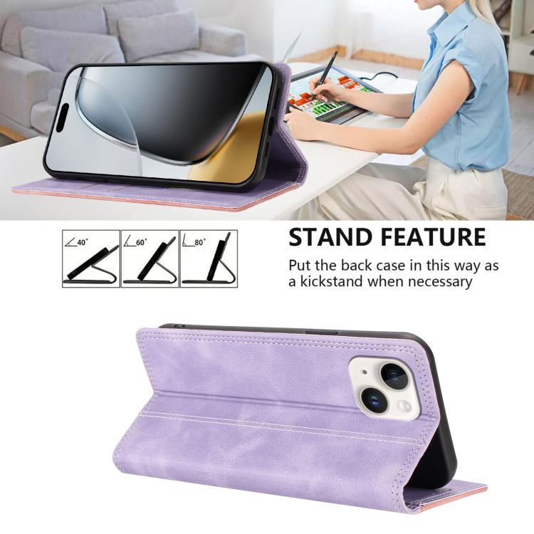 For iPhone 14 / 13 Skin Feel Two-tone RFID Blocking Vegan Leather Phone Case