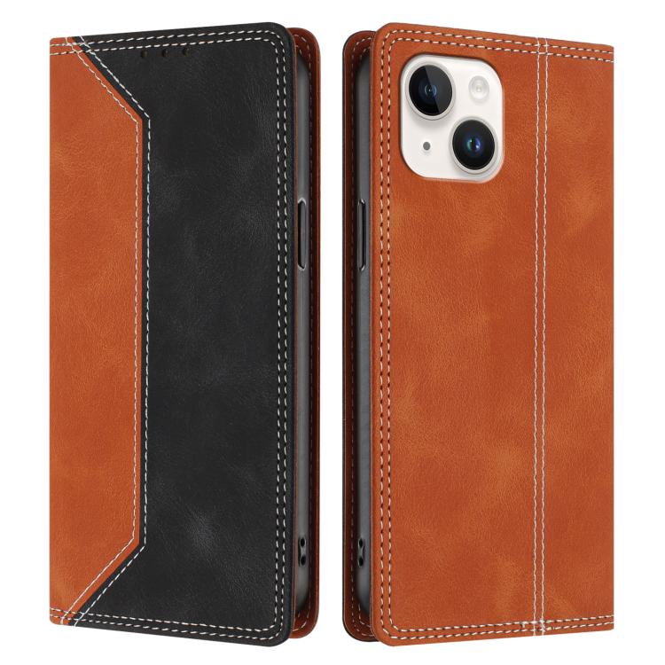 For iPhone 14 / 13 Skin Feel Two-tone RFID Blocking Vegan Leather Phone Case