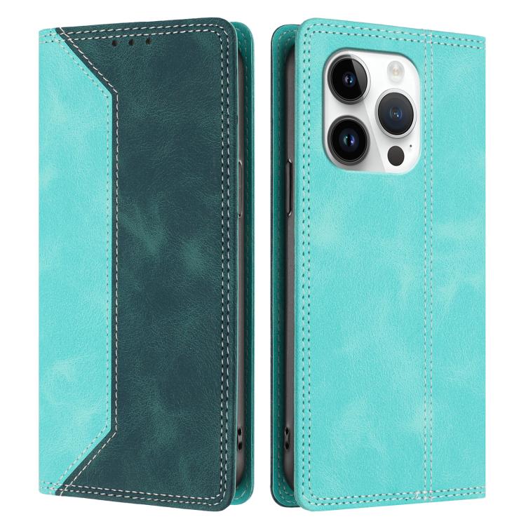 For iPhone 14 Pro Skin Feel Two-tone RFID Blocking Vegan Leather Phone Case