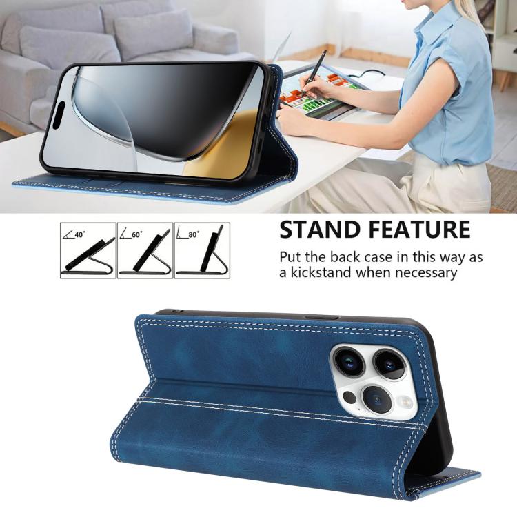 For iPhone 14 Pro Skin Feel Two-tone RFID Blocking Vegan Leather Phone Case