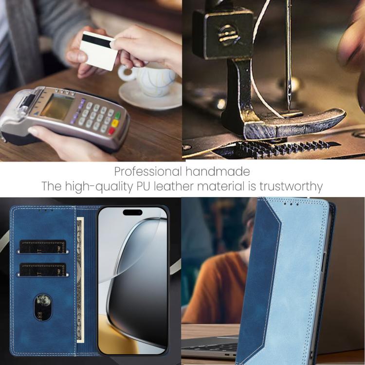 For iPhone 14 Pro Max Skin Feel Two-tone RFID Blocking Vegan Leather Phone Case