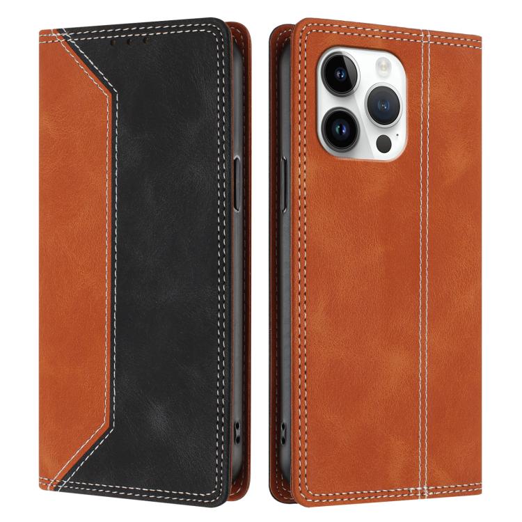 For iPhone 14 Pro Max Skin Feel Two-tone RFID Blocking Vegan Leather Phone Case
