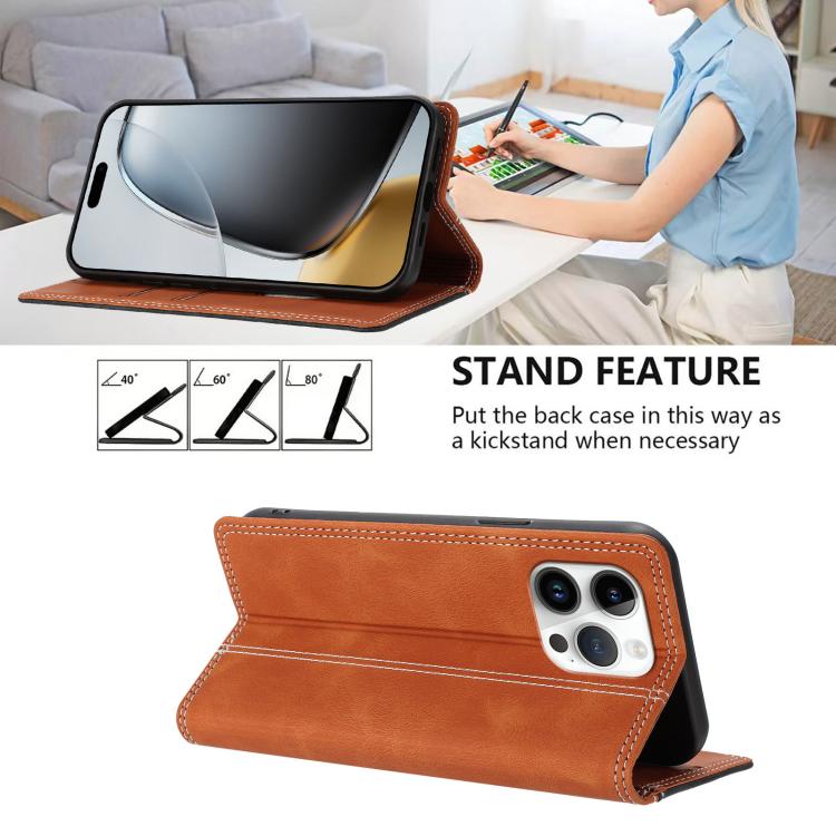 For iPhone 14 Pro Max Skin Feel Two-tone RFID Blocking Vegan Leather Phone Case
