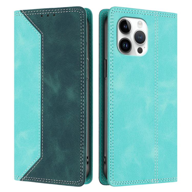 For iPhone 13 Pro Max Skin Feel Two-tone RFID Blocking Vegan Leather Phone Case