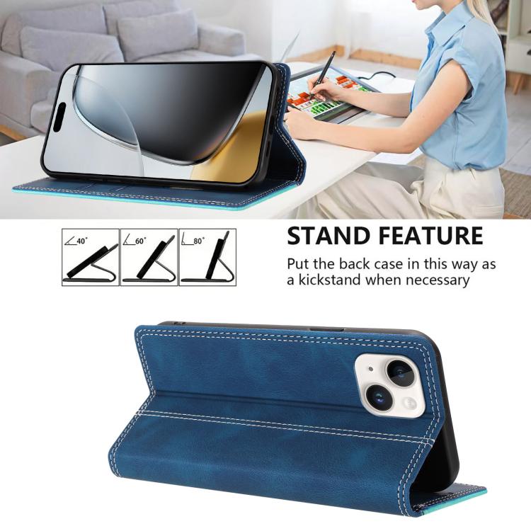 For iPhone 13 mini Skin Feel Two-tone RFID Blocking Vegan Leather Phone Case
