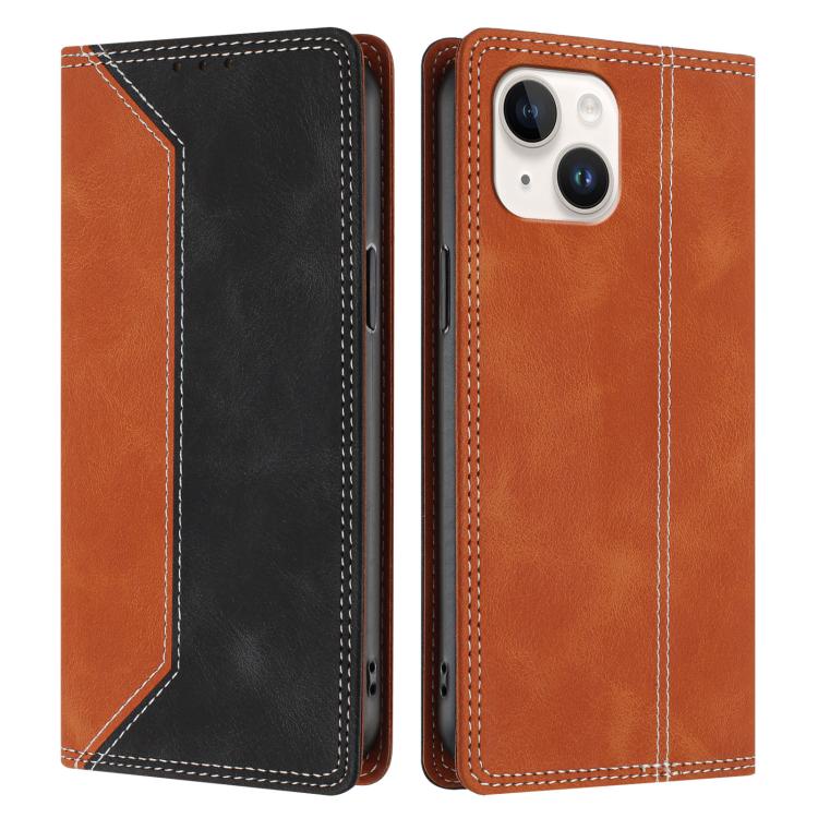 For iPhone 13 mini Skin Feel Two-tone RFID Blocking Vegan Leather Phone Case