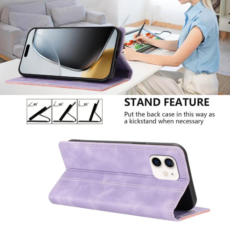 For iPhone 12 / 12 Pro Skin Feel Two-tone RFID Blocking Vegan Leather Phone Case