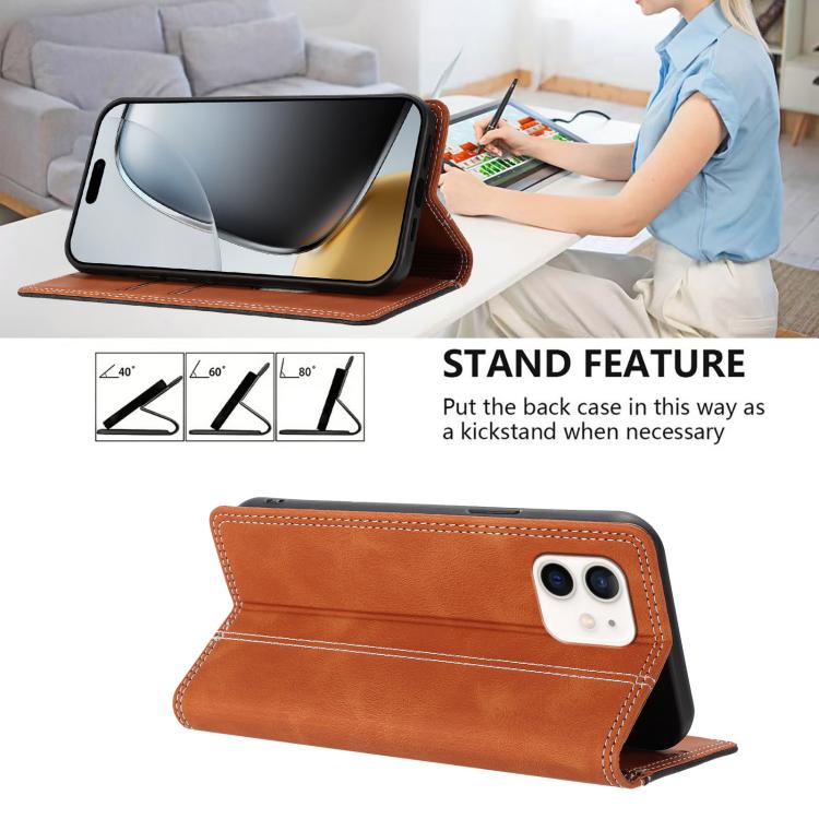 For iPhone 12 / 12 Pro Skin Feel Two-tone RFID Blocking Vegan Leather Phone Case