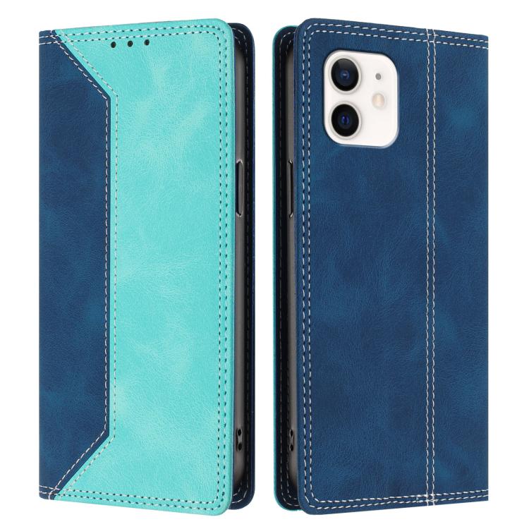 For iPhone 12 mini Skin Feel Two-tone RFID Blocking Vegan Leather Phone Case