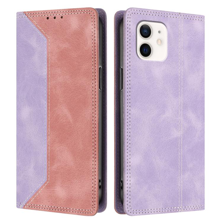 For iPhone 12 mini Skin Feel Two-tone RFID Blocking Vegan Leather Phone Case