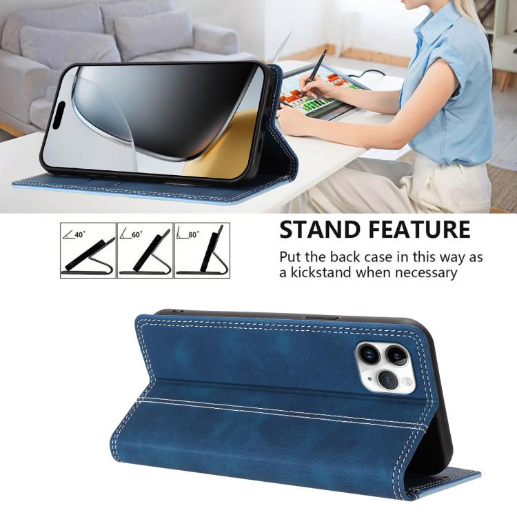 For iPhone 11 Pro Max Skin Feel Two-tone RFID Blocking Vegan Leather Phone Case