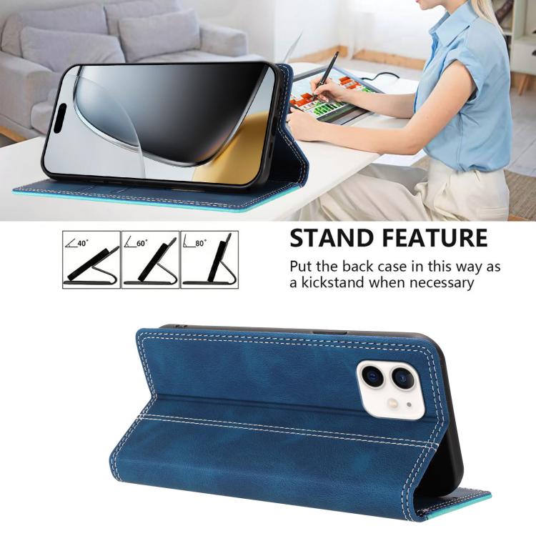 For iPhone 11 Skin Feel Two-tone RFID Blocking Vegan Leather Phone Case