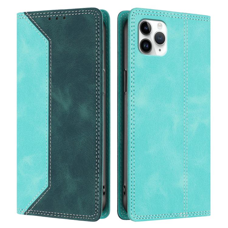 For iPhone 11 Pro Skin Feel Two-tone RFID Blocking Vegan Leather Phone Case