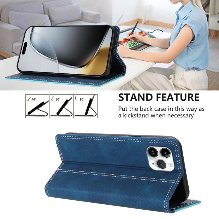 For iPhone 11 Pro Skin Feel Two-tone RFID Blocking Vegan Leather Phone Case