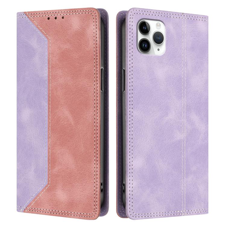 For iPhone 11 Pro Skin Feel Two-tone RFID Blocking Vegan Leather Phone Case