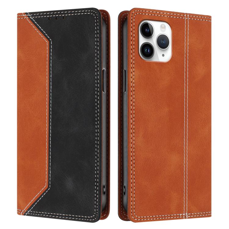 For iPhone 11 Pro Skin Feel Two-tone RFID Blocking Vegan Leather Phone Case