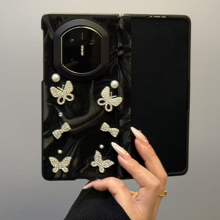 For Huawei Mate X7 Pearl Butterfly Silk Flow Texture Pattern Shockproof Phone Case with Frame - Black