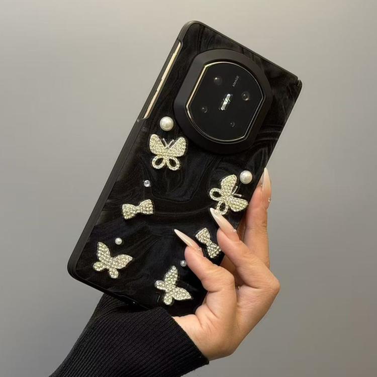 For Huawei Mate X5 Pearl Butterfly Silk Flow Texture Pattern Shockproof Phone Case with Frame - Black