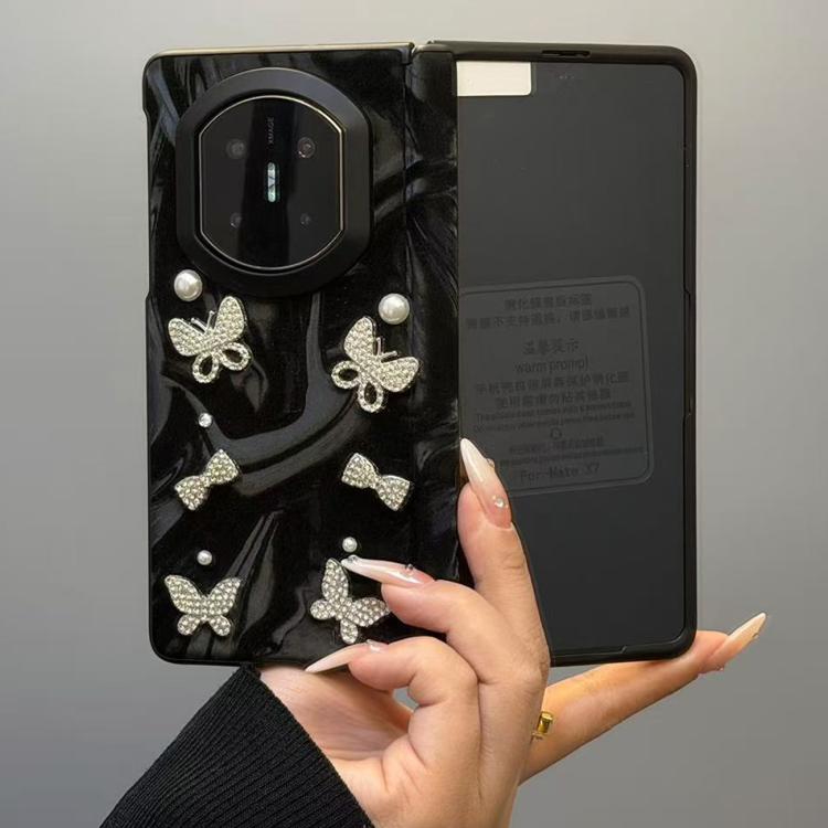 For Huawei Mate X7 Integrated Pearl Butterfly Silk Flow Texture Pattern Shockproof Phone Case - Black