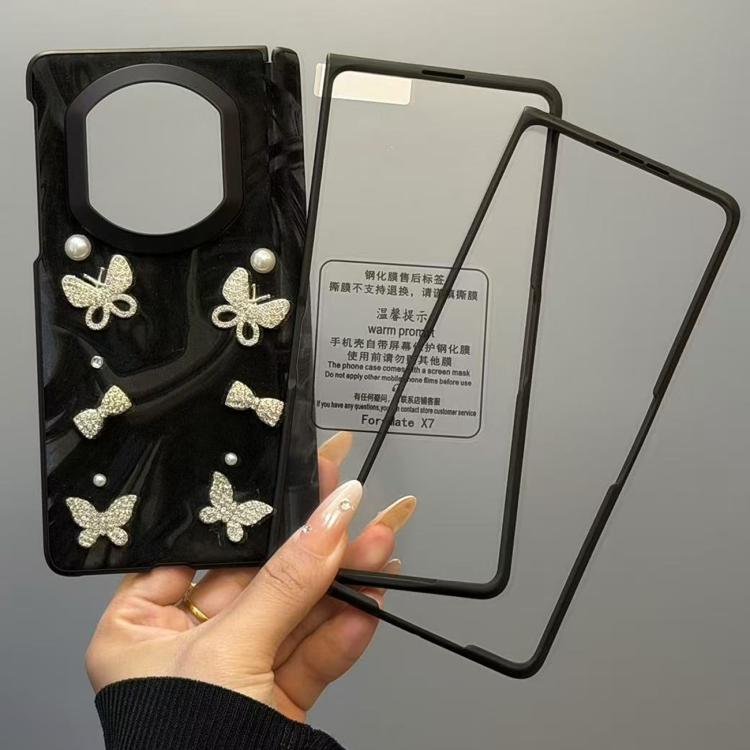 For Huawei Mate X6 Integrated Pearl Butterfly Silk Flow Texture Pattern Shockproof Phone Case - Black