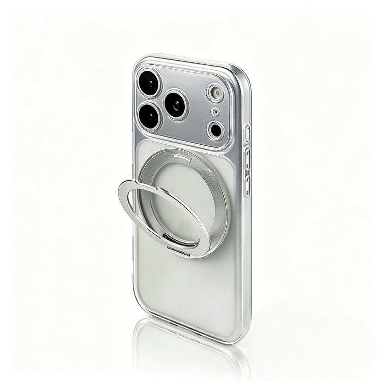 For iPhone 15 Change to 17 Pro Silicone Magnetic Phone Case with 360 Degrees Rotating Holder