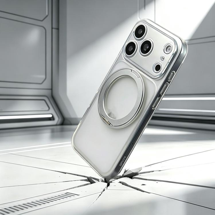 For iPhone 14 Change to 17 Pro Silicone Magnetic Phone Case with 360 Degrees Rotating Holder