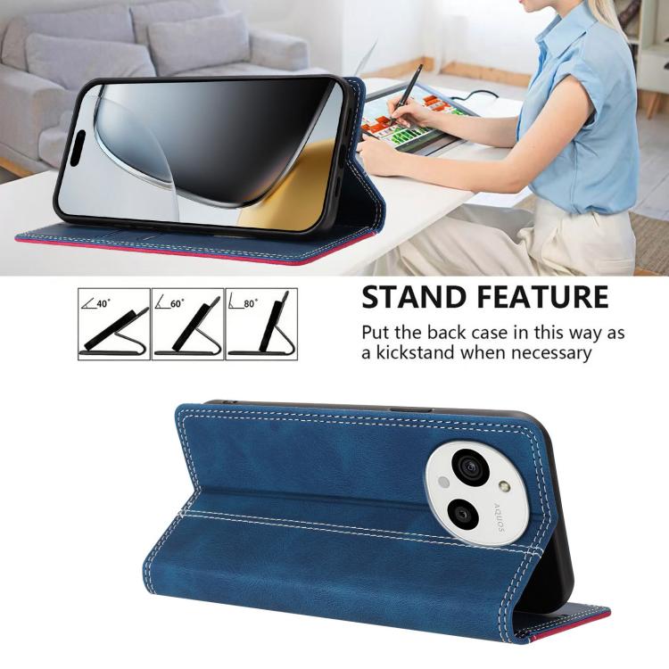 For Sharp Aquos R10 Skin Feel Two-tone RFID Blocking Vegan Leather Phone Case