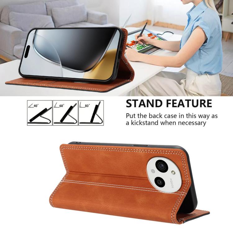 For Sharp Aquos R10 Skin Feel Two-tone RFID Blocking Vegan Leather Phone Case