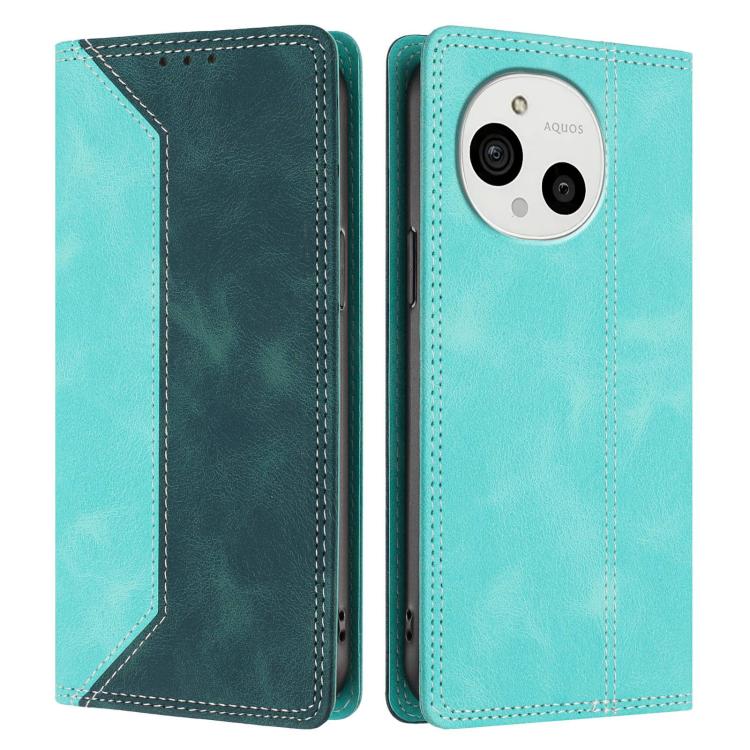 For Sharp Aquos R11 Skin Feel Two-tone RFID Blocking Vegan Leather Phone Case