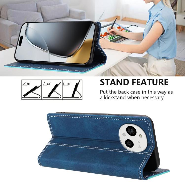 For Sharp Aquos R11 Skin Feel Two-tone RFID Blocking Vegan Leather Phone Case
