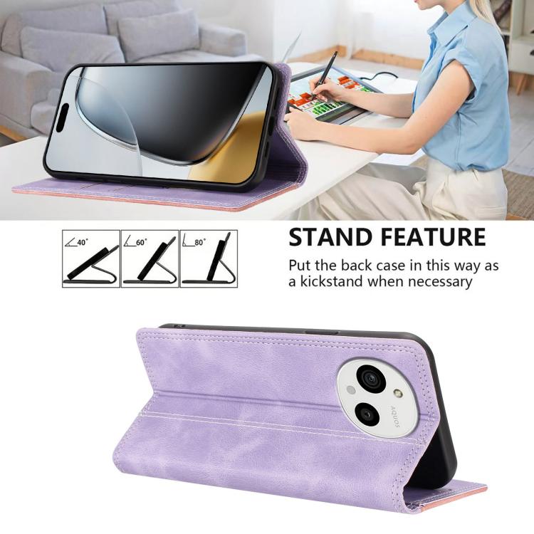 For Sharp Aquos R11 Skin Feel Two-tone RFID Blocking Vegan Leather Phone Case