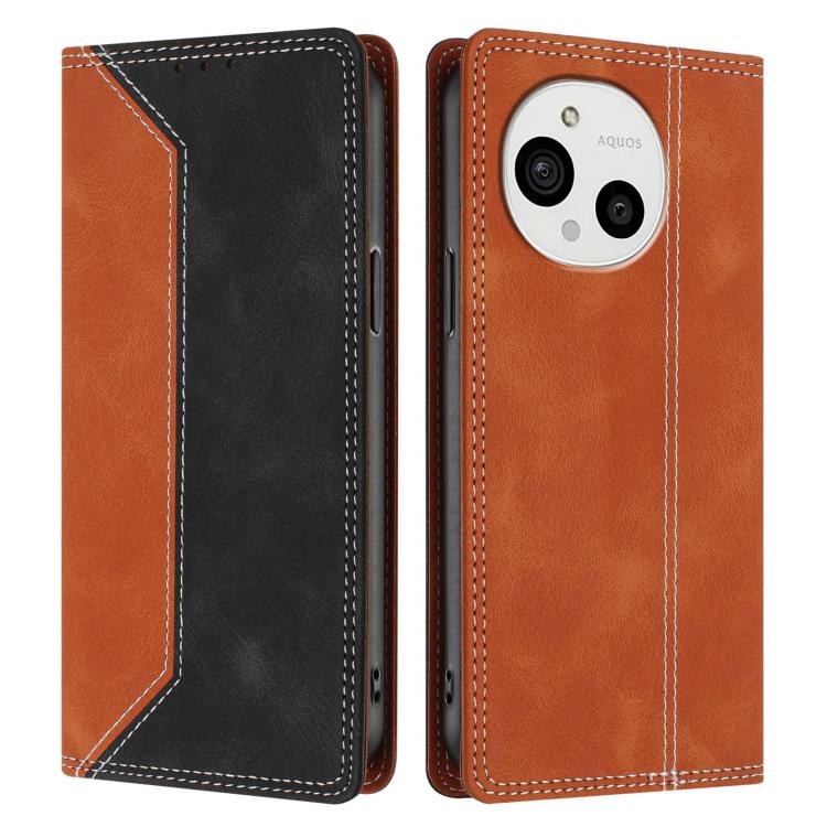 For Sharp Aquos R11 Skin Feel Two-tone RFID Blocking Vegan Leather Phone Case