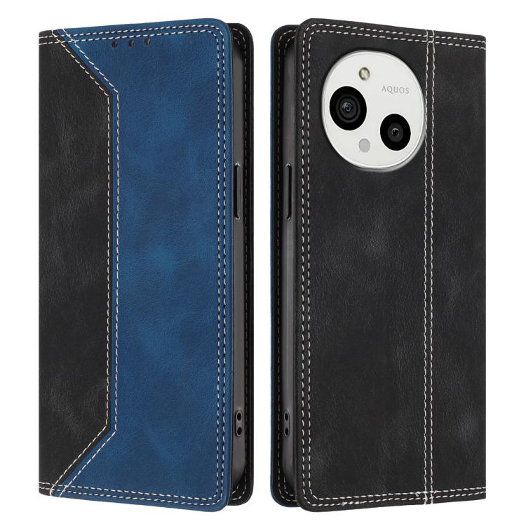 For Sharp Aquos R11 Skin Feel Two-tone RFID Blocking Vegan Leather Phone Case