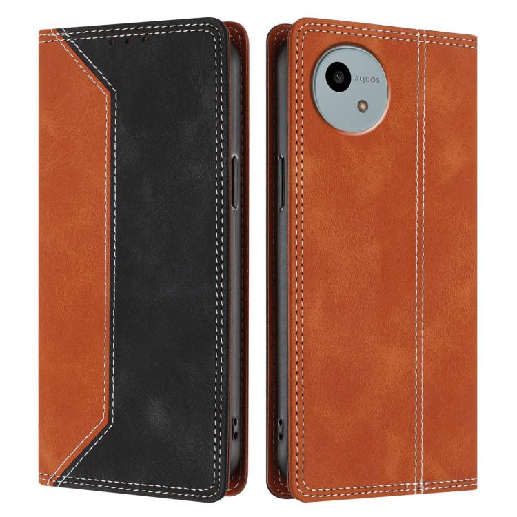 For Sharp Aquos wish6 Skin Feel Two-tone RFID Blocking Vegan Leather Phone Case