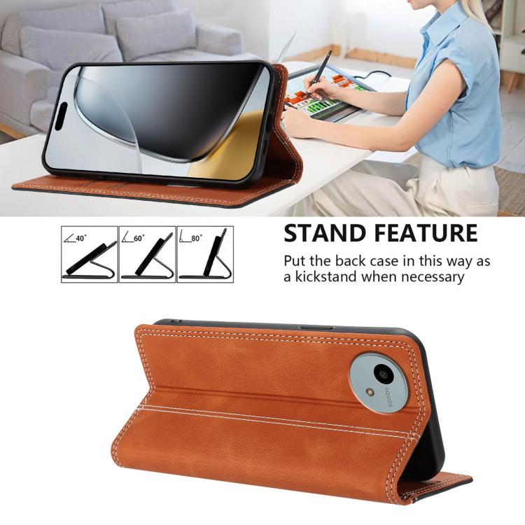 For Sharp Aquos wish6 Skin Feel Two-tone RFID Blocking Vegan Leather Phone Case