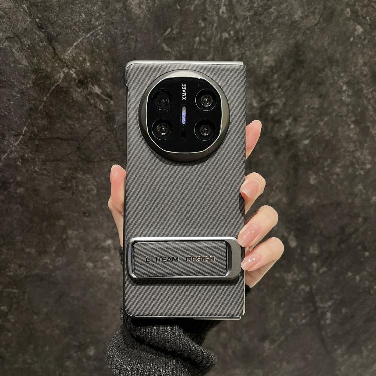 For Huawei Mate X6 Kevlar Pattern Fold Holder Shockproof Phone Case - Black