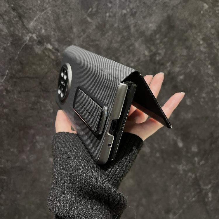 For Huawei Mate X6 Kevlar Pattern Fold Holder Shockproof Phone Case - Black