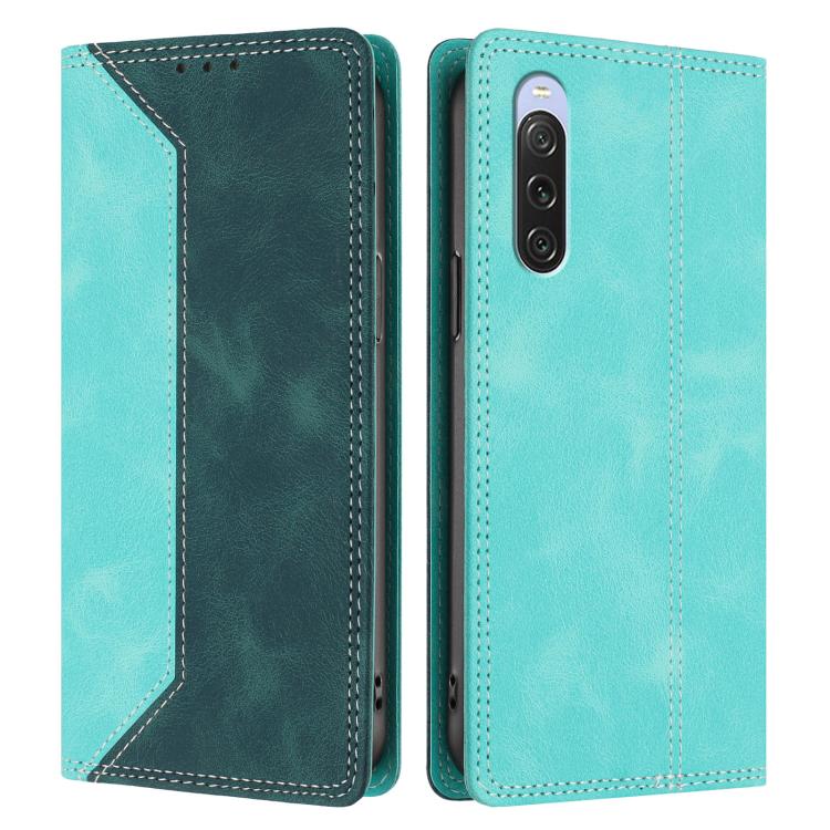 For Sony Xperia 10 V Skin Feel Two-tone RFID Blocking Vegan Leather Phone Case