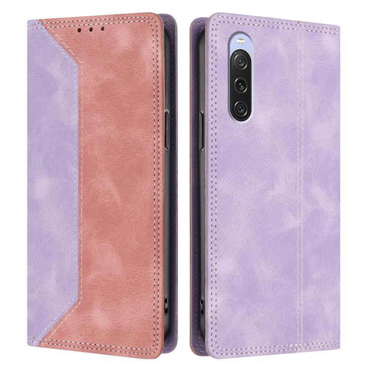 For Sony Xperia 10 V Skin Feel Two-tone RFID Blocking Vegan Leather Phone Case