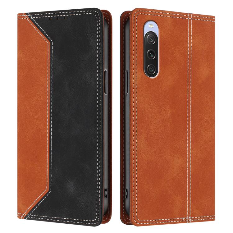 For Sony Xperia 10 V Skin Feel Two-tone RFID Blocking Vegan Leather Phone Case